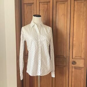 Banana Republic White With Blue Polkadot Buttondown Cotton Shirt, Size XS